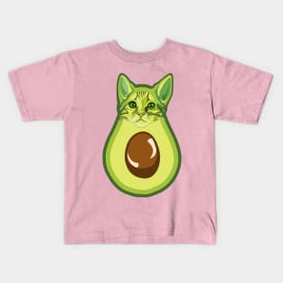 Green Kawaii Avocado Kitty Cat Kids T-Shirt